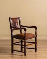 Pair of Oak & Leather Open Arm Chairs, France, 1940s