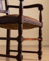 Pair of Oak & Leather Open Arm Chairs, France, 1940s