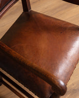 Pair of Oak & Leather Open Arm Chairs, France, 1940s