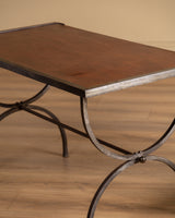 French Iron & Leather Desk and Chair Set, Manner of Jansen, 1950s