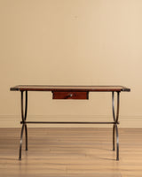 French Iron & Leather Desk and Chair Set, Manner of Jansen, 1950s