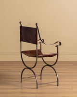French Iron & Leather Desk and Chair Set, Manner of Jansen, 1950s