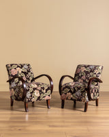 Pair of Jindrich Halabala Lounge Chairs in Rich Floral, 1940's