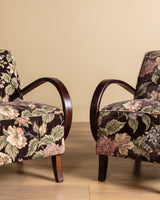 Pair of Jindrich Halabala Lounge Chairs in Rich Floral, 1940's