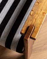 Oak Ladder Back Sofa in Striped Upholstery Manner of Swarzędzkie, Poland, 1960s