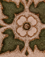 Trestle Base Oak & Floral Tile Coffee Table, Denmark, 1970s