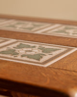 Trestle Base Oak & Floral Tile Coffee Table, Denmark, 1970s