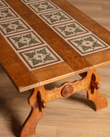 Trestle Base Oak & Floral Tile Coffee Table, Denmark, 1970s