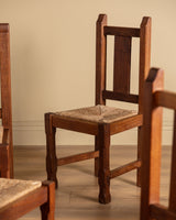 Set of 6 Brutalist Oak & Rush Dining Chairs, Belgium, 1960s