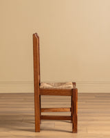 Set of 6 Brutalist Oak & Rush Dining Chairs, Belgium, 1960s