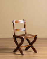 Set of 6 Brutalist Wood & Rush Gouge Carved Dining Chairs, 1960s