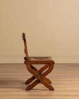 Set of 6 Brutalist Wood & Rush Gouge Carved Dining Chairs, 1960s