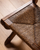 Set of 6 Brutalist Wood & Rush Gouge Carved Dining Chairs, 1960s