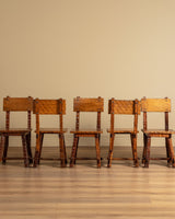 Set of 6 Brutalist Gouge Carved Dining Chairs with Plank Seats, France, 1960s