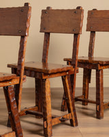 Set of 6 Brutalist Gouge Carved Dining Chairs with Plank Seats, France, 1960s