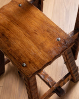 Set of 6 Brutalist Gouge Carved Dining Chairs with Plank Seats, France, 1960s