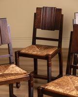 Set of 6 Art Deco Oak Dining Chairs by Charles Dudouyt, France, 1940s