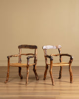 Pair of Rustic Branch & Woven Rush Armchairs, France, 1970's
