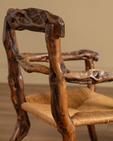 Pair of Rustic Branch & Woven Rush Armchairs, France, 1970's