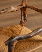 Pair of Rustic Branch & Woven Rush Armchairs, France, 1970's