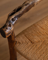 Pair of Rustic Branch & Woven Rush Armchairs, France, 1970's