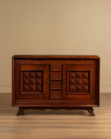Carved Geometric Oak Sideboard Manner of Charles Dudouyt, France, 1940's
