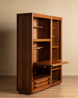 Guillerme et Chambron Oak Bookcase Desk Combination, France, 1970s