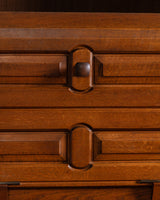 Guillerme et Chambron Oak Bookcase Desk Combination, France, 1970s