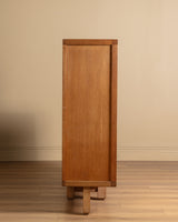 Guillerme et Chambron Oak Bar Cabinet with Travertine Top, France, 1970s