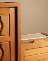 Guillerme et Chambron Oak Bar Cabinet with Travertine Top, France, 1970s