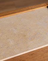 Guillerme et Chambron Oak Bar Cabinet with Travertine Top, France, 1970s