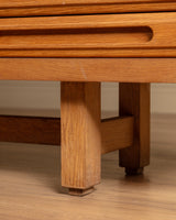 Guillerme et Chambron Oak Bar Cabinet with Travertine Top, France, 1970s