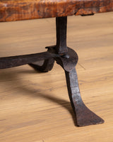 Elm & Tile Coffee Table on Sculptural Iron Base, France, 1960's