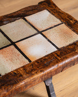 Elm & Tile Coffee Table on Sculptural Iron Base, France, 1960's