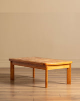 French Elm & Botanical Tile Coffee Table Manner of Capron, France, 1970's