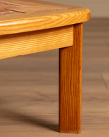 French Elm & Botanical Tile Coffee Table Manner of Capron, France, 1970's