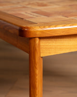 French Elm & Botanical Tile Coffee Table Manner of Capron, France, 1970's