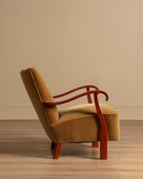 Swedish Ochre Mohair & Wood Lounge Chairs, 1940's