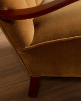 Swedish Ochre Mohair & Wood Lounge Chairs, 1940's