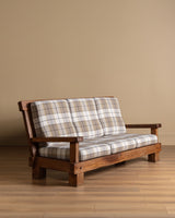 Brutalist Oak Sofa in New Hampshire Plaid, Netherlands, 1970s