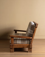 Brutalist Oak Sofa in New Hampshire Plaid, Netherlands, 1970s