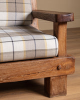 Brutalist Oak Sofa in New Hampshire Plaid, Netherlands, 1970s