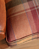 Art Deco Style Leather Club Chair with Plaid Wool Cushion, France, 1940's