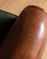 Art Deco Style Leather Club Chair with Green Check Cushion, France, 1940's