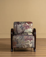 Sculptural Wood Arm Lounge Chair in Plantasia Cotton Linen, France, 1940s (2 available)
