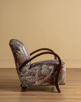 Sculptural Wood Arm Lounge Chair in Plantasia Cotton Linen, France, 1940s (2 available)