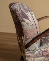 Sculptural Wood Arm Lounge Chair in Plantasia Cotton Linen, France, 1940s (2 available)