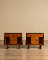 Pair of Art Deco Burl Wood Nightstands, Italy, 1930's