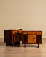 Pair of Art Deco Burl Wood Nightstands, Italy, 1930's