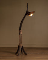 One-of-a-Kind Primitive Sculptural Wood Floor Lamp